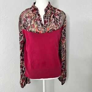 Bisou Bisou Womens XL/XG Pink Floral Print Long Sleeve Knit Top